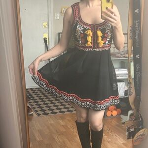 RARE Nasty Gal Black Dirndl Dress with Red and Purple Embroidery